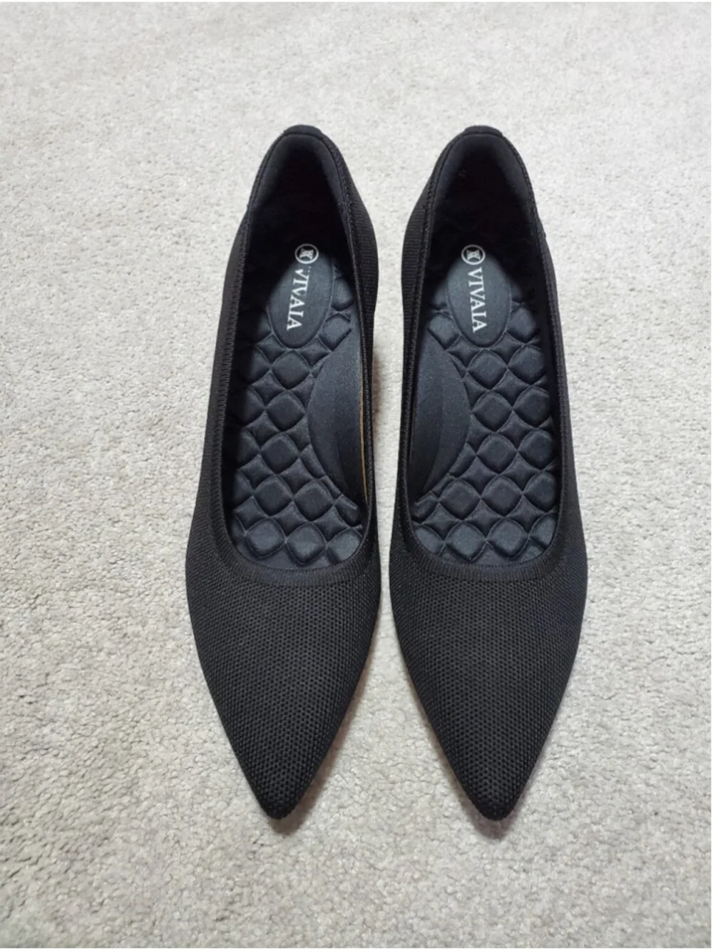 VIVAIA Aria Pointed Toe Clear Block Heel Pumps Shoes Black 40EU 9US Knit Slip-On